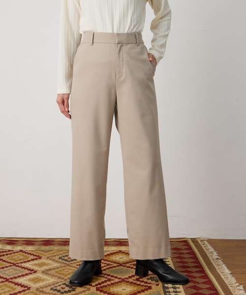 ベージュ ゴムウエスト ストレートパンツ DECOY SINCE 1981 パンツ ストレッチストレートパンツ「裏地付き