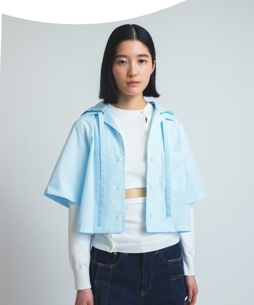 ブラウス シャツ 「soduk」open collar hoodie shirt レディース メンズ