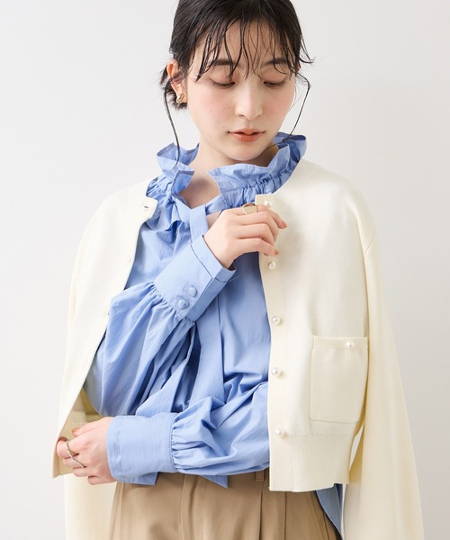 [blue beryl] ブラウス レディース スタンドカラー フリルネック ボ スタンドカラーピンタックフリルブラウス | metamorphose temps de