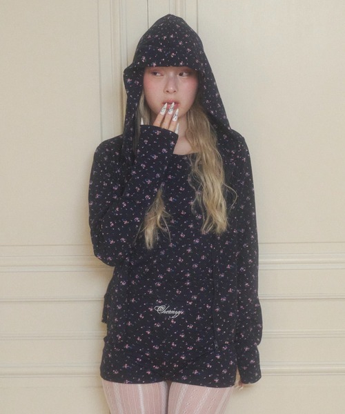 chernyy floral hoodie / 小花柄バック刺繍ロゴフーディー chernyy パーカー chernyy floral hoodie / 小花柄バック刺繍ロゴ