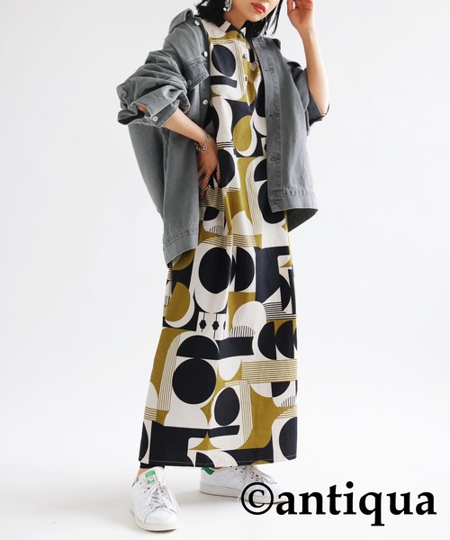 「antiqua」 「pattern torso」半袖ワンピース FREE ブラック レディース_画像5