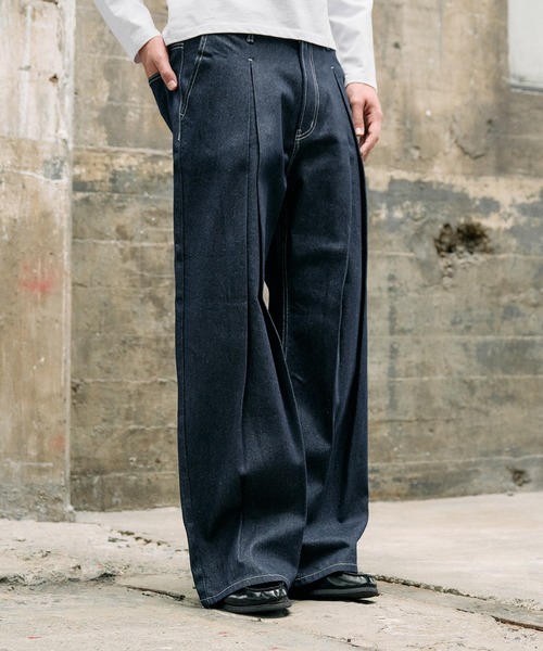 【即完売】【大人気！】RADIANT coating denim らんくん Karl Kani] ストレッチ ワイド ストレート リジット デニムパンツ