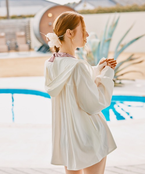 【三愛リゾート】立体フラワービキニ　白色　ラッシュガード　ヌーブラ　セット San-ai Resort 三愛水着楽園 ラッシュガード レディース : ZOZOTOWN