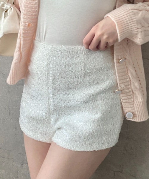 桜*井様 d.i.aホワイトショートパンツ ラメ付き 26インチ Mejoul パンツ 「2026春夏新作」ラメツイード ハイウエストショート