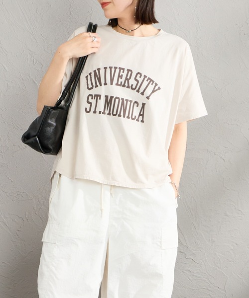 tシャツ 「MICA＆DEAL/マイカアンドディール」 別注 ワイドシルエット UNIVERSITY カレッジプリント Tシャツ レディースの画像