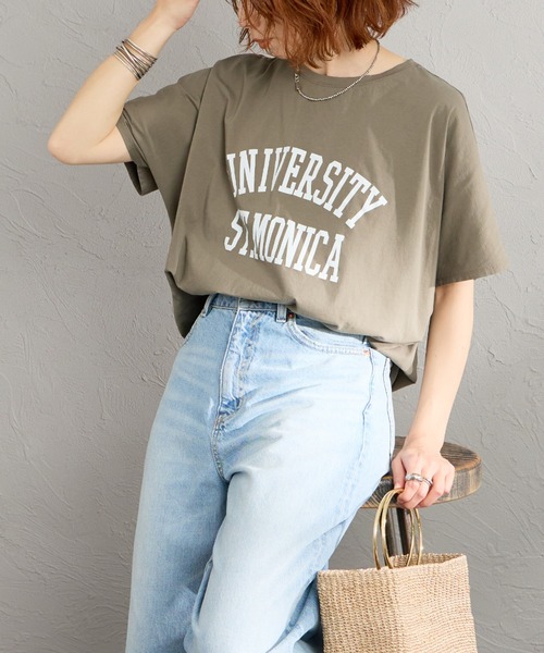 tシャツ 「MICA＆DEAL/マイカアンドディール」 別注 ワイドシルエット UNIVERSITY カレッジプリント Tシャツ レディースの画像
