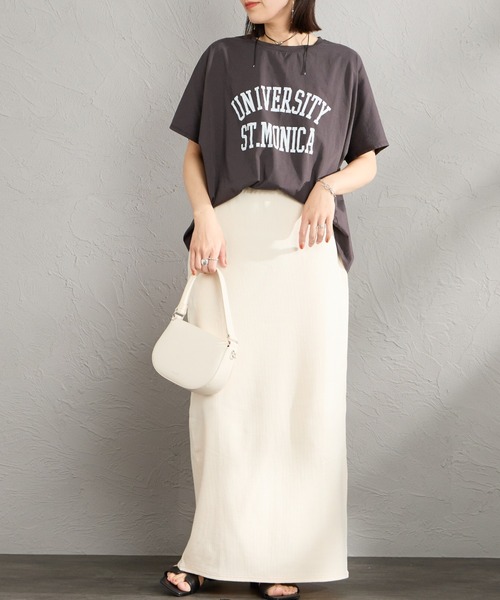 tシャツ 「MICA＆DEAL/マイカアンドディール」 別注 ワイドシルエット UNIVERSITY カレッジプリント Tシャツ レディースの画像