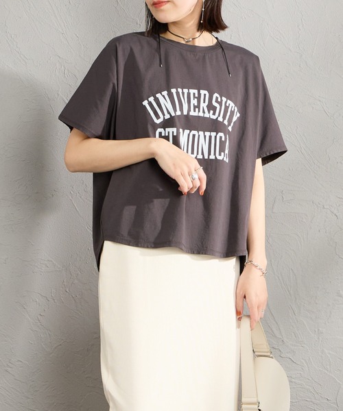 tシャツ 「MICA＆DEAL/マイカアンドディール」 別注 ワイドシルエット UNIVERSITY カレッジプリント Tシャツ レディースの画像