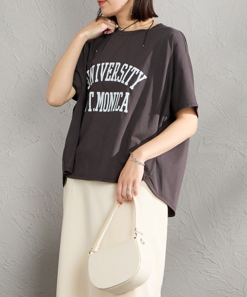 tシャツ 「MICA＆DEAL/マイカアンドディール」 別注 ワイドシルエット UNIVERSITY カレッジプリント Tシャツ レディースの画像