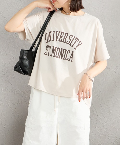 tシャツ 「MICA＆DEAL/マイカアンドディール」 別注 ワイドシルエット UNIVERSITY カレッジプリント Tシャツ レディースの画像
