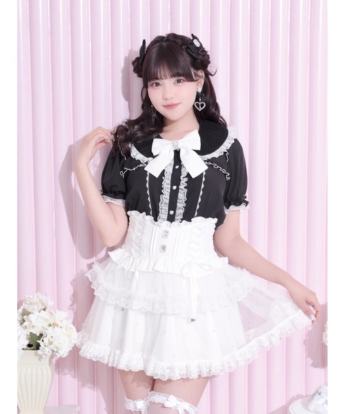 NOEMIE（ノエミー） ブラウス シャツ 半袖 キラキラビジューリボン