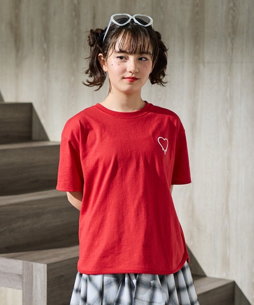 tシャツ 星＆ハート刺繍 サガラ刺繍 半袖 Tシャツ カットソー キッズ