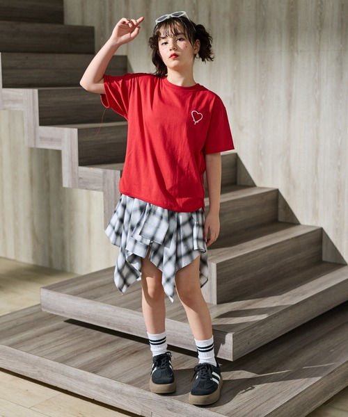 tシャツ 星＆ハート刺繍 サガラ刺繍 半袖 Tシャツ カットソー キッズ