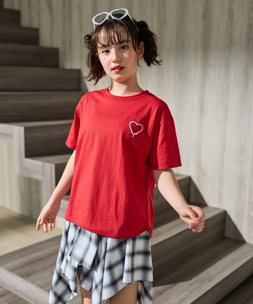 tシャツ 星＆ハート刺繍 サガラ刺繍 半袖 Tシャツ カットソー キッズ