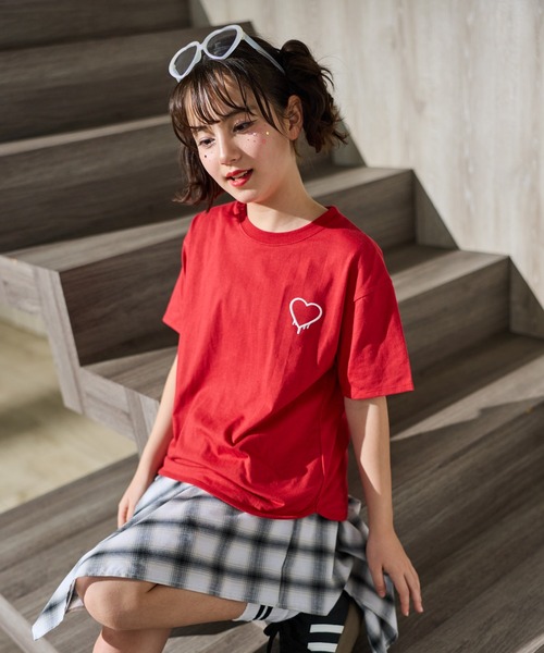 tシャツ 星＆ハート刺繍 サガラ刺繍 半袖 Tシャツ カットソー キッズ