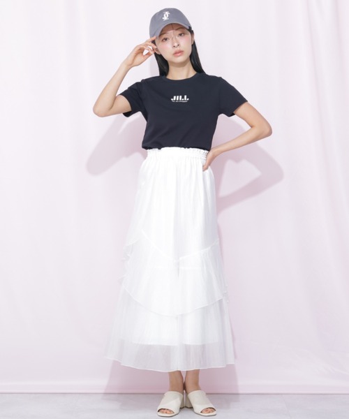 Jill by jill stuart縦ラッフルシアースカート白(完売品 JILL by JILL STUART（ジルバイジルスチュアート） ロング スカート 縦