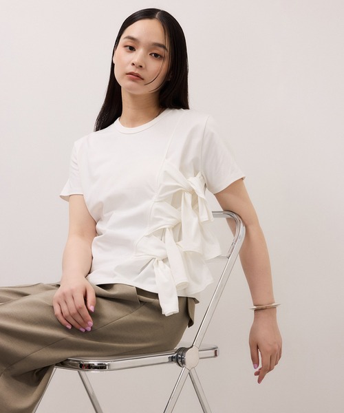 Adam et Rope' リボンプルオーバー/接触冷感/UVカット◇26SS◇ ADAM ET ROPE'（アダムエロペ） tシャツ 半袖 速乾 「サステナブル