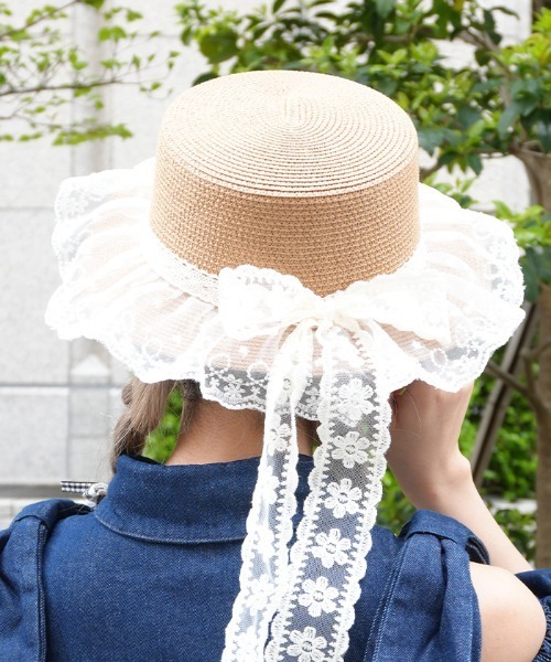 axes femme POETIQUE 帽子 ハット レースリボン付き雑材風ハット