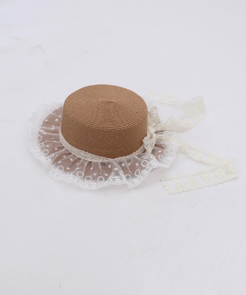 axes femme POETIQUE 帽子 ハット レースリボン付き雑材風ハット