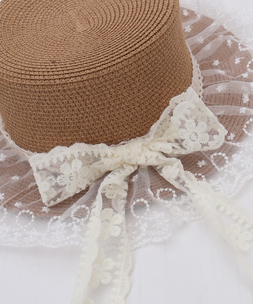 axes femme POETIQUE 帽子 ハット レースリボン付き雑材風ハット