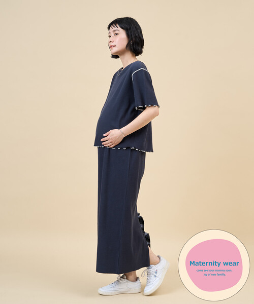 マタニティ 限定展開　「産前・産後対応」オーガニックコットン マタニティ メロー 半袖 ワンピースの画像