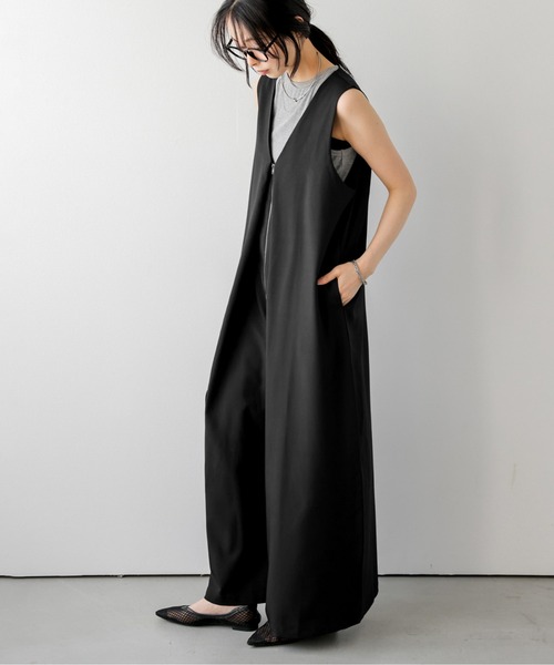 サロペット オーバーオール 「低身長/高身長対応サイズ」フロントジップタックサロペット/体型カバー レディース | SUGAR BISKET | 05