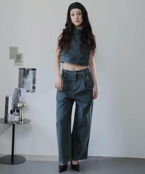glance tokyo デニムセットアップ　トップス ULYSSES セットアップ 「デニムセットアップ」ハイネックジップ