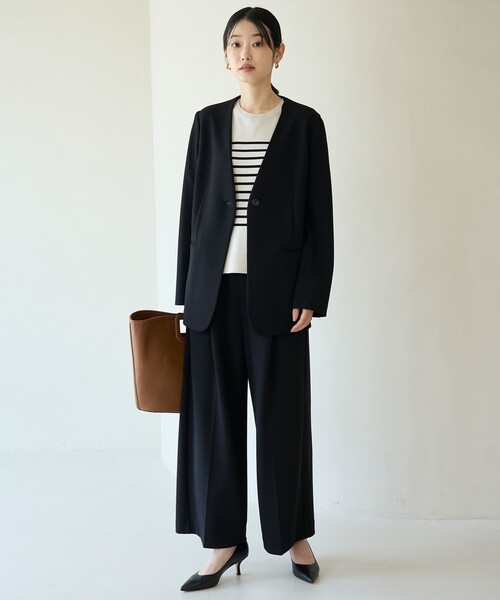 「UNFILO」 ノーカラージャケット MEDIUM ブラック レディース_画像7