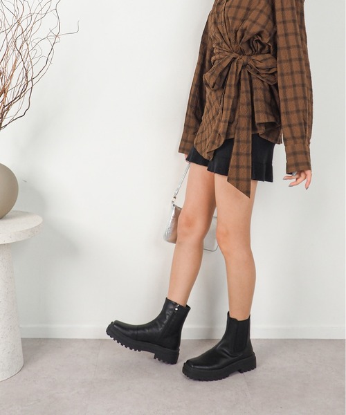極美品　パメオポーズ　厚底　サイドゴアブーツ　ブラック　レザー　36 23cm byあしながおじさん ブーツ 厚底サイドゴアブーツ 8710378 レディース
