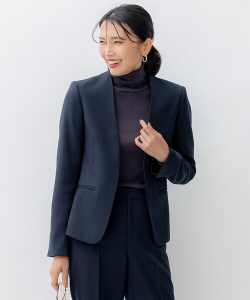 ジャケット ノーカラージャケット 「洗える」ウールライクカルゼ ノー