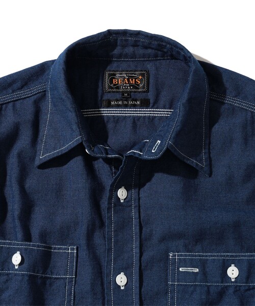 BEAMS PLUS ポリエステルリネン シャブレーシャツ XL BEAMS+ シャツ BEAMS PLUS / リネン シャンブレー ショート