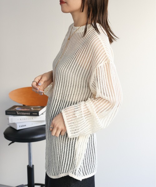 ニット セーター 2WAYメッシュニット レディース Jines ニット セーター 前後2wayギマメッシュニット レディース