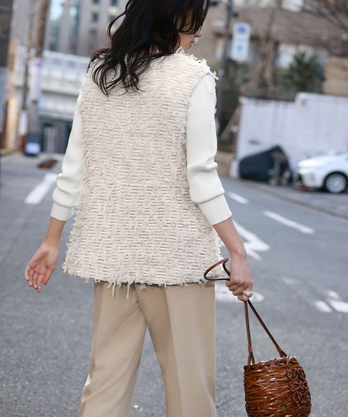 ELFRANK ブラウス シャツ チュールフリンジジャガード