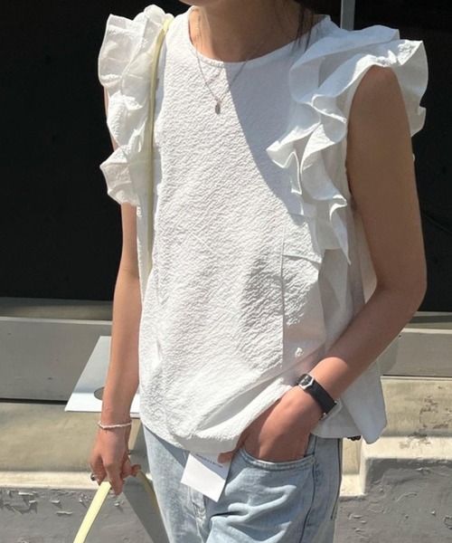 23SS】Rene パール付き 半袖 ポロシャツ Sサイズ 白色 レース