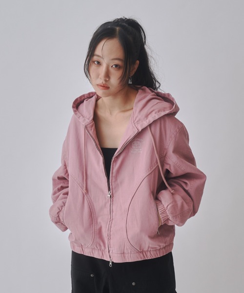 パーカー (Women) Washed cotton hooded zip-up レディース