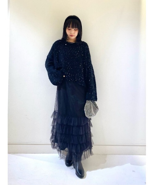 グレー チュール フリル ワンピース FREAK'S STORE/チュールフリルワンピース / シアーワンピース