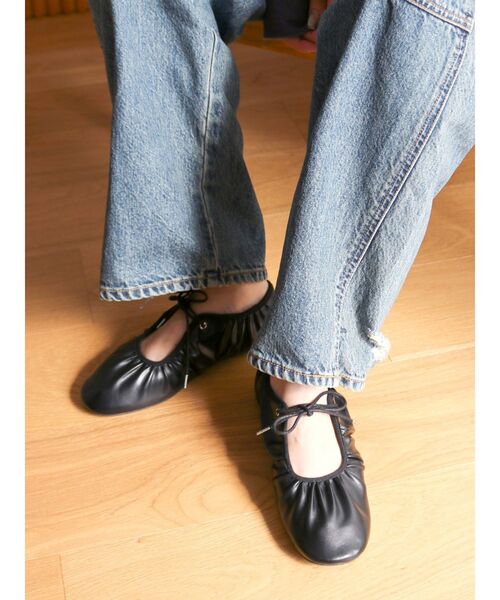 ✨新品 ungrid 透かし柄フラットシューズ 黒 Ungrid（アングリッド） バレエシューズ パンプス ギャザーフラット