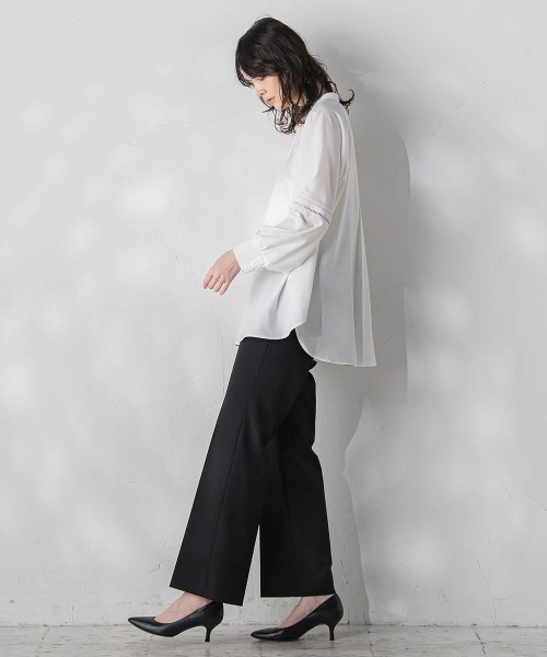 フルダルスパンマイクロピーチブラウス≪洗濯機で洗える≫ la.f ブラウス シャツ フルダルスパンマイクロピーチブラウス