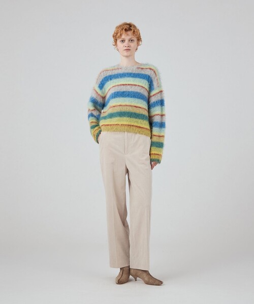 ニット セーター ディップダイボーダー クルーネックプルオーバー レディース MACPHEE ニット セーター ディップダイボーダー クルーネック