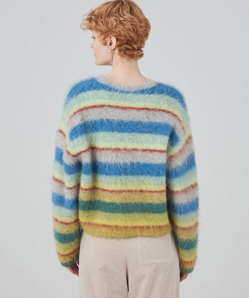 ニット セーター ディップダイボーダー クルーネックプルオーバー レディース MACPHEE ニット セーター ディップダイボーダー クルーネック