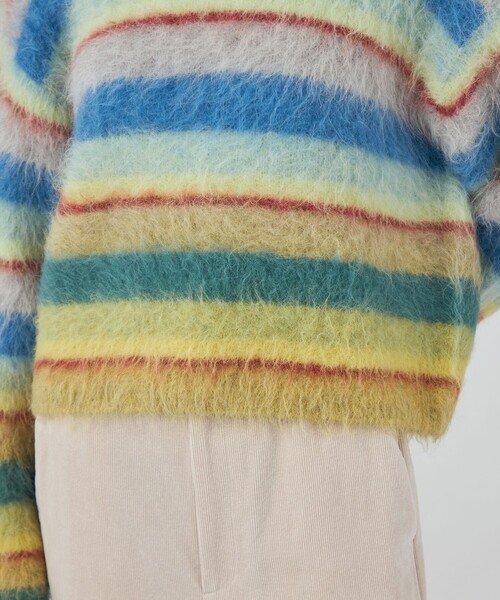 ニット セーター ディップダイボーダー クルーネックプルオーバー レディース MACPHEE ニット セーター ディップダイボーダー クルーネック