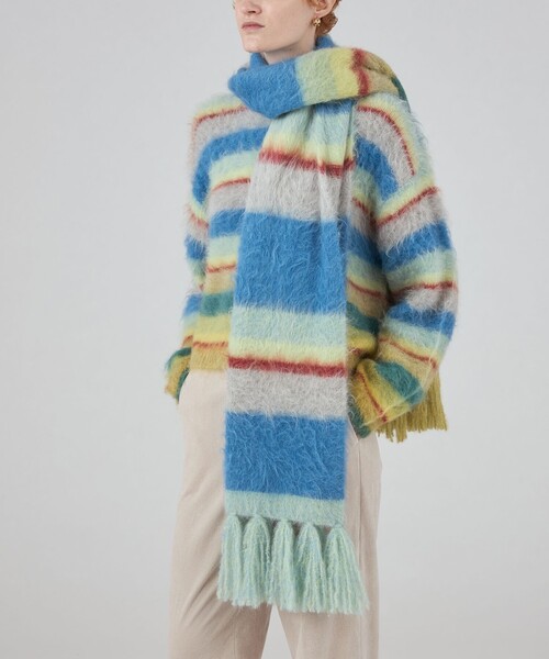 ニット セーター ディップダイボーダー クルーネックプルオーバー レディース MACPHEE ニット セーター ディップダイボーダー クルーネック