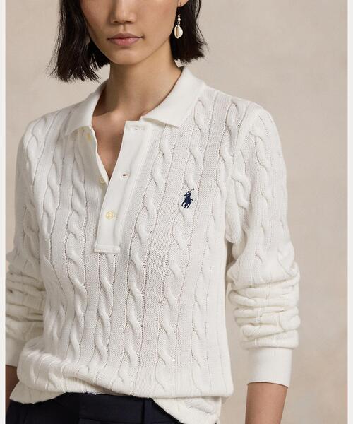 Polo Ralph Lauren ケーブル編みポロシャツ XS ホワイト POLO RALPH LAUREN（ポロ・ラルフローレン） ポロシャツ ポロ ケーブル