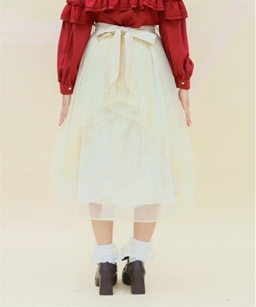 axes femme　POETIQUE　バックフリルチュールスカート　サックス axes femme POETIQUE スカート バックフリルチュールスカート