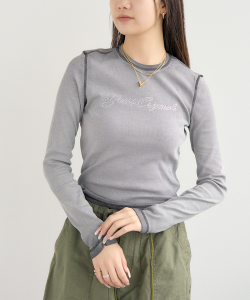 tシャツ GUESS/ゲス GO RHINESTONE LONG SLEEVE TOP レディース