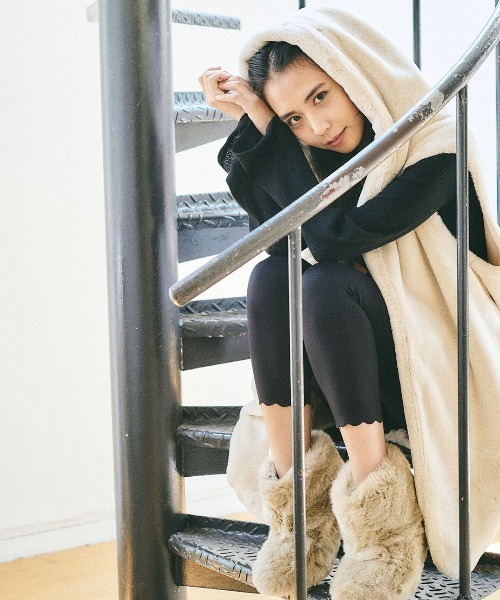 ベスト+ジレ side ribbon fur vest beige mikomori（ミコモリ） ベスト ジレ FUR VEST レディース : ZOZOTOWN