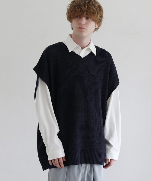 「LILL」 Vネックニット X-LARGE ブラック メンズ_画像2