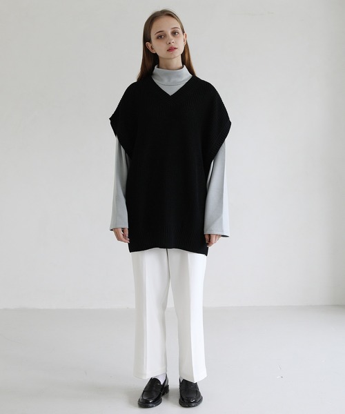 「LILL」 Vネックニット X-LARGE ブラック メンズ_画像4