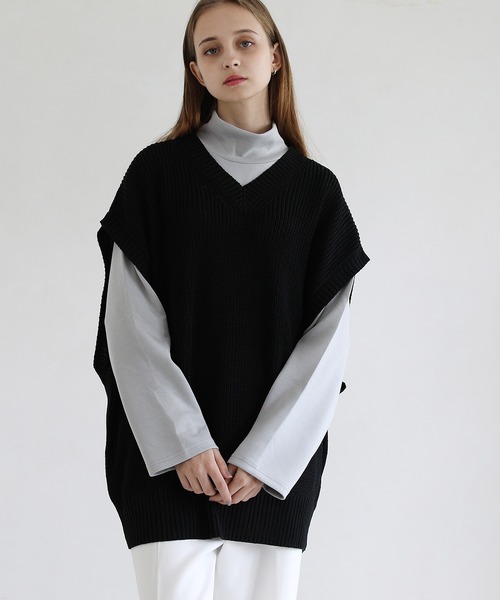 「LILL」 Vネックニット X-LARGE ブラック メンズ_画像6