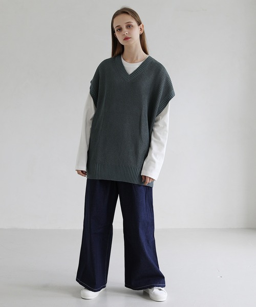 「LILL」 Vネックニット X-LARGE ブラック メンズ_画像9